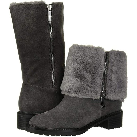 Women BANDOLINO Grey Suede Boots w/Fur Cuff - Picture 1 of 8